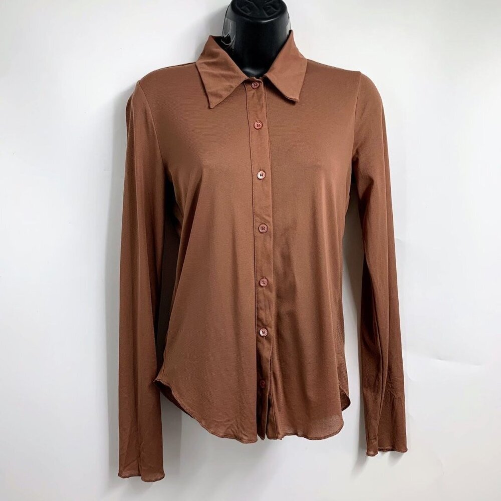 Wilfred Aritzia Women's Knit Button Up Long Sleeve Collared Shirt Size S